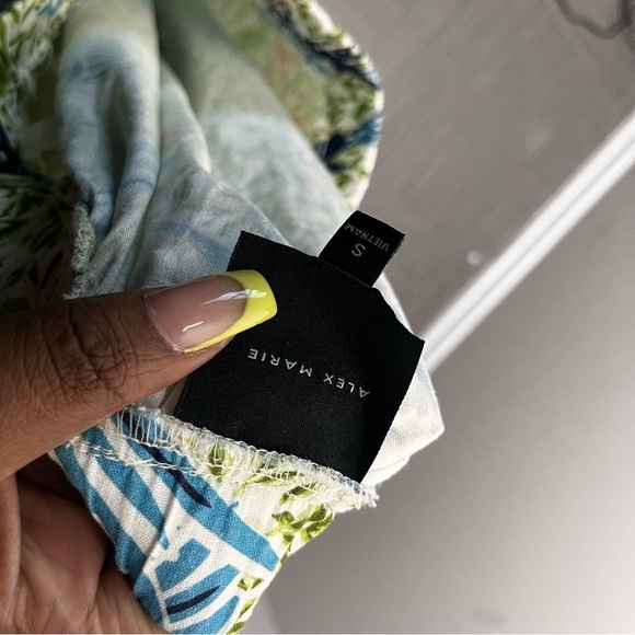 Alex Marie Women Linen Skirt Small Green Blue Tropical Paradise Resort Art - Picture 4 of 8